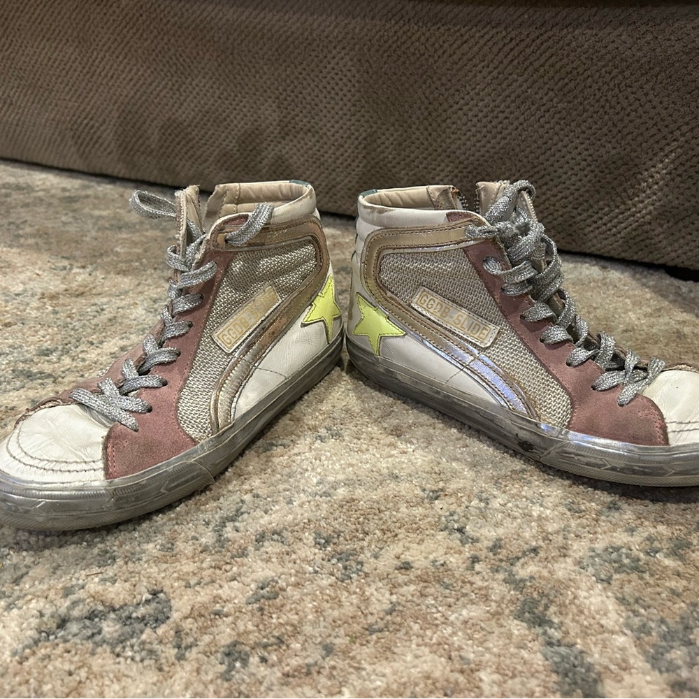 Golden Goose Sneakers with Silver and Yellow Accents